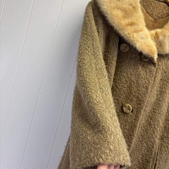Vintage Hockanum Serena Retro Glam Fur Neck Coat Size L Classic Old Hollywood - Picture 9 of 10